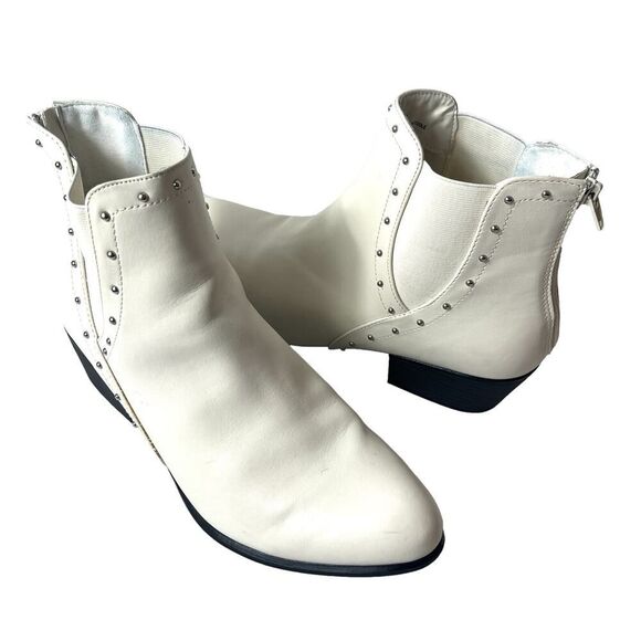 Esprit Ankle Heel Bootie Womens Sz 11 M Ivory Faux Leather Zip Up Comfort Casual - Picture 1 of 10